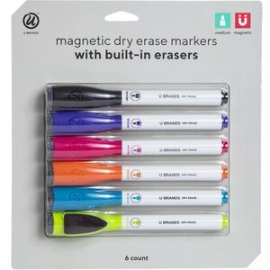 Magnetic Dry Erase Markers with Built-in Erasers - 6 Count